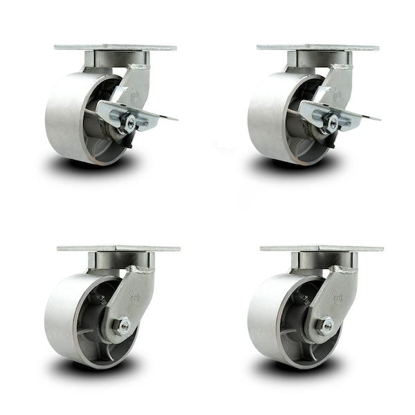Service Caster 6 Inch Extra Heavy Duty Semi Steel Cast Iron Caster Swivel Locks 2 Brakes, 4PK SCC-KP92S630-SSR-SLB-BSL-2-BSL-2 - main
